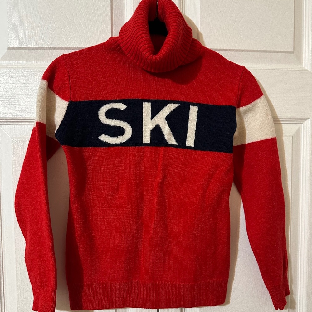 Perfect Moment Merino Wool Ski Sweater Red Turtleneck Logo Knit M